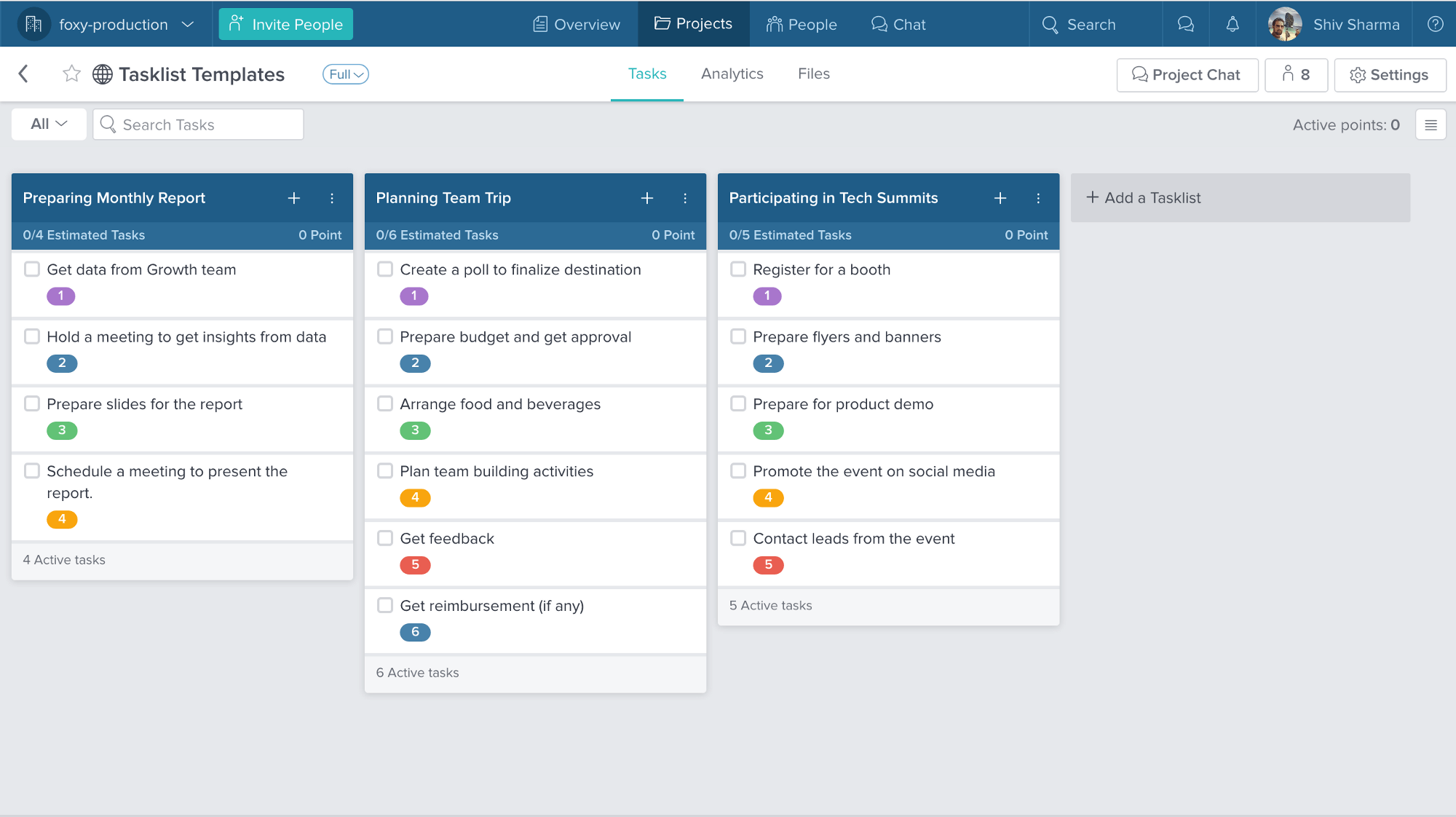 Tasks register